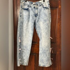 Rise Supply Co Mid Rise Wide Leg Jeans NWT Pink Bows Vintage Wash Size:17